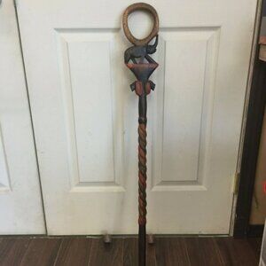 Carved African Cane Elephant Design Walking Hiking Stick